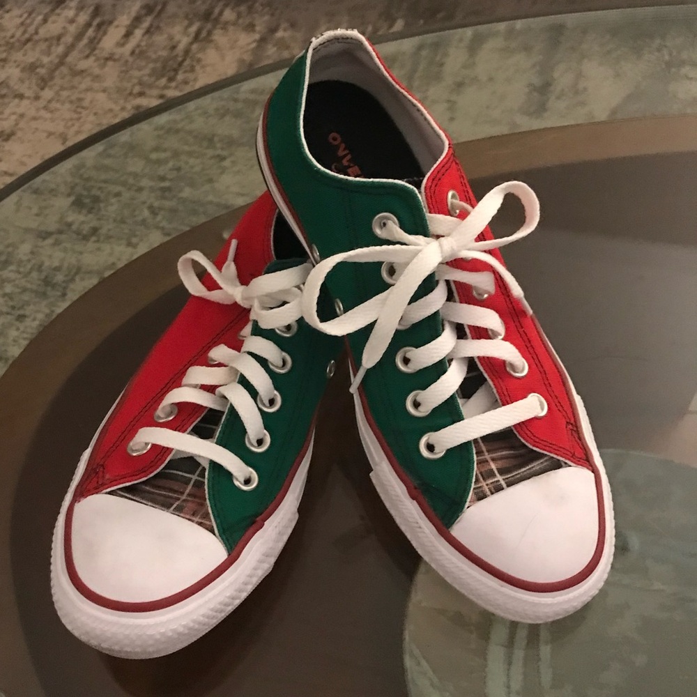 CONVERSE All Star Canvas Low Top Christmas Sneakers *Red, Green & Plaid* - Picture 2 of 12
